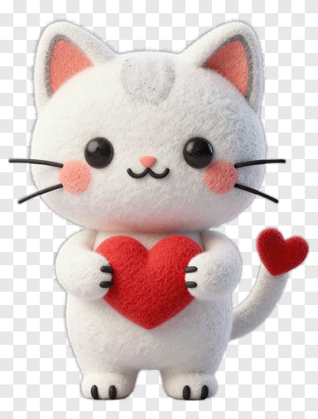 Cute White Cat Holding Red Heart PNG