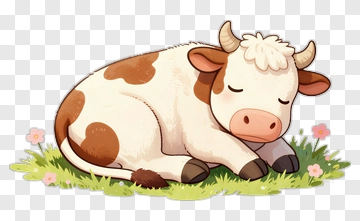 Sleeping Cute Cow On Grass PNG