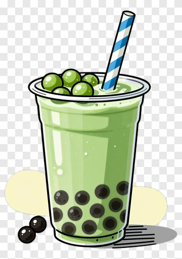Green Bubble Tea With Blue Striped Straw PNG