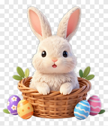 Cute Easter Rabbit In Basket PNG