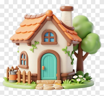 Charming Cottage With Tree And Fence PNG