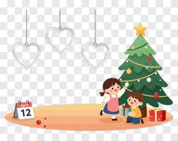 Children Decorating Christmas Tree PNG