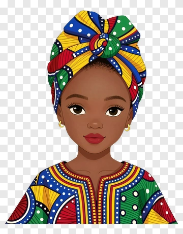 African Girl In Vibrant Traditional Attire PNG