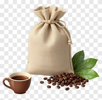 Coffee Bag With Cup And Beans PNG