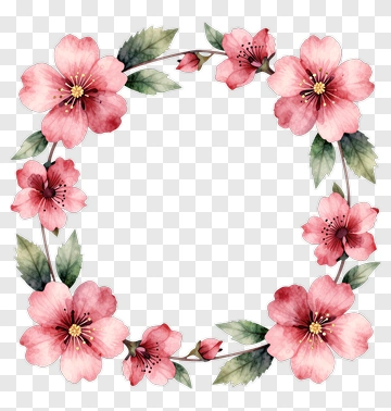 Pink Flower Wreath With Green Leaves PNG
