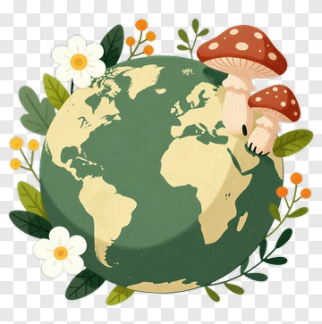 Earth Surrounded By Mushrooms And Flowers PNG