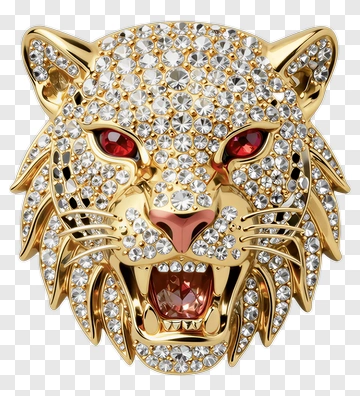 Golden Tiger Brooch With Diamonds And Ruby Eyes PNG