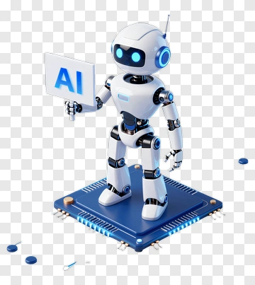 White Robot Holding AI Sign PNG