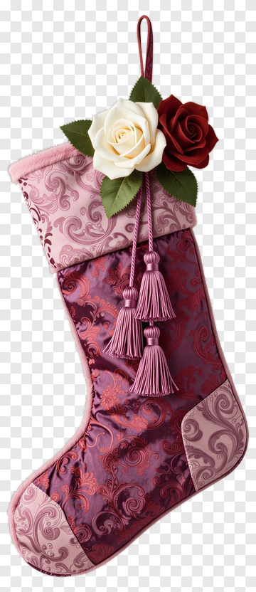 Elegant Pink Stocking With Roses And Tassels PNG