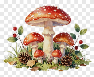 Red Fly Agaric Mushrooms In Forest PNG