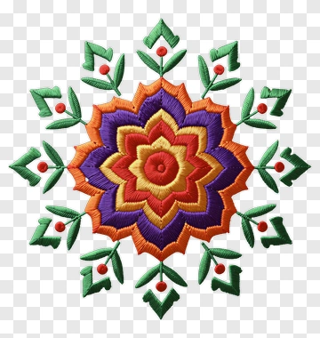 Embroidered Flower Mandala Ornament PNG