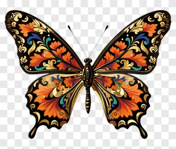 Ornate Butterfly With Gold Patterns PNG
