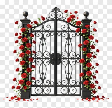 Black Gate With Red Roses PNG