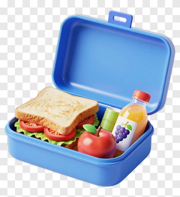 Blue Lunchbox With Sandwich And Fruit PNG