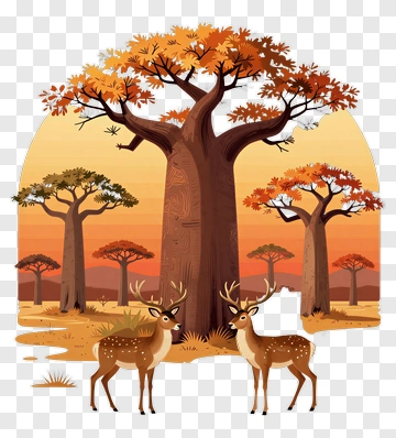 Deer Under A Babi Tree At Sunset PNG