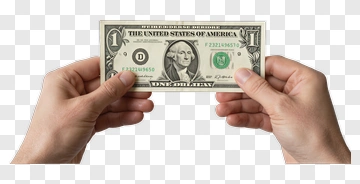 Hands Holding One Dollar Bill PNG