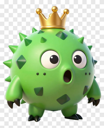 Green Spiky Creature With Crown PNG