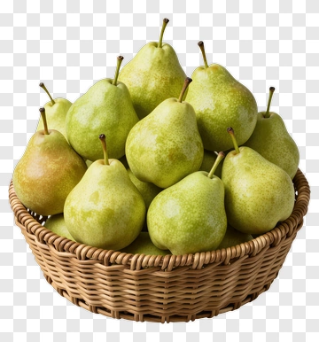 Fresh Green Pears In A Woven Basket PNG