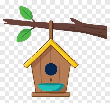 Wooden Birdhouse With Water Bowl PNG