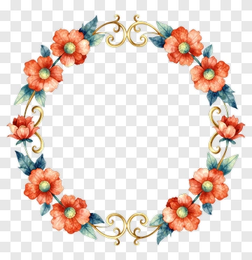 Watercolor Flower Wreath With Gold Accents PNG