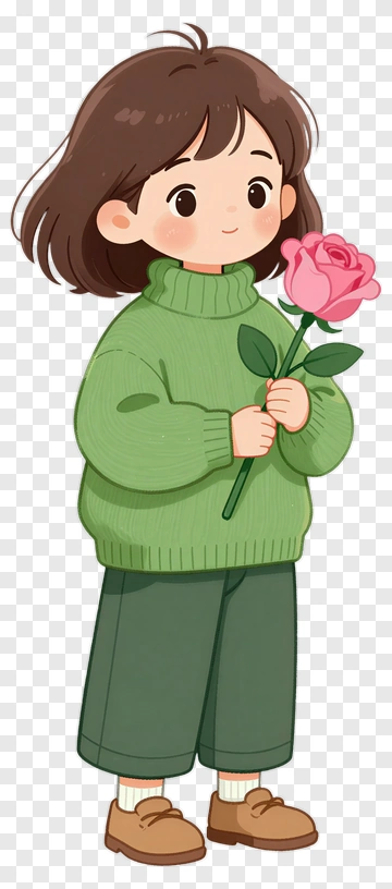 Girl Holding A Pink Rose PNG