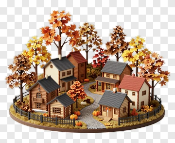 Autumn Village Miniature Model PNG