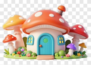 Mushroom House In Fantasy Garden PNG