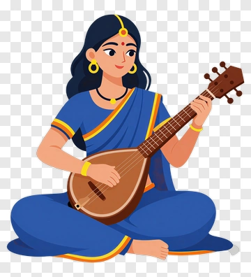 Woman Playing Sitar In Traditional Attire PNG