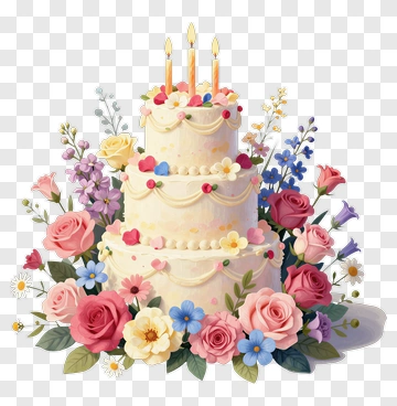Birthday Cake With Floral Arrangement PNG