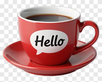 Red Coffee Cup With Hello Text PNG