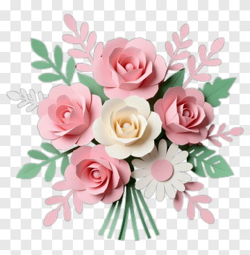 Paper Flower Bouquet With Roses And Daisy PNG