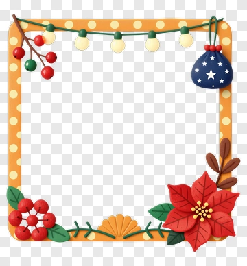 Festive Holiday Frame With Poinsettia And Lights PNG