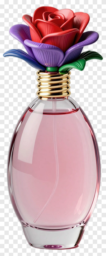 Elegant Perfume Bottle With Rose Cap PNG