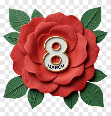 Red Rose With Number 8 March PNG