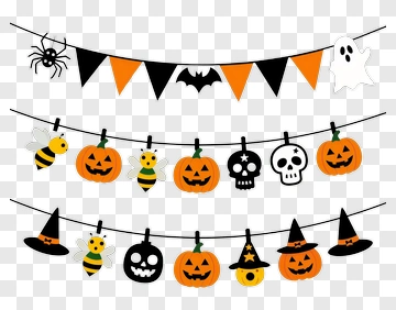 Halloween Banner With Pumpkins And Skulls PNG