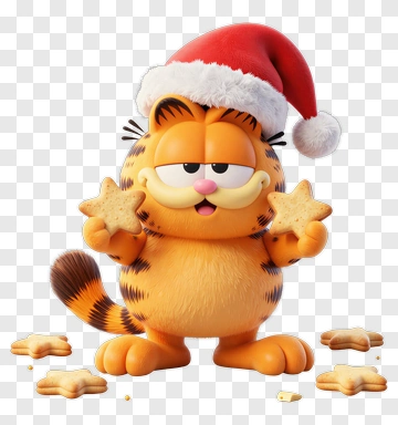 Garfield In Santa Hat Holding Star Cookies PNG