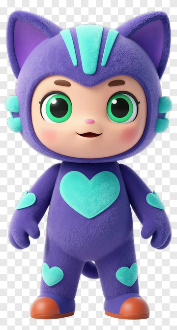 Cute Purple Cat Doll With Heart PNG