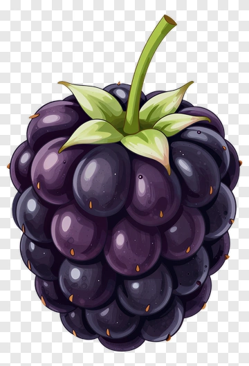 Blackberry With Green Stem And Leaf PNG