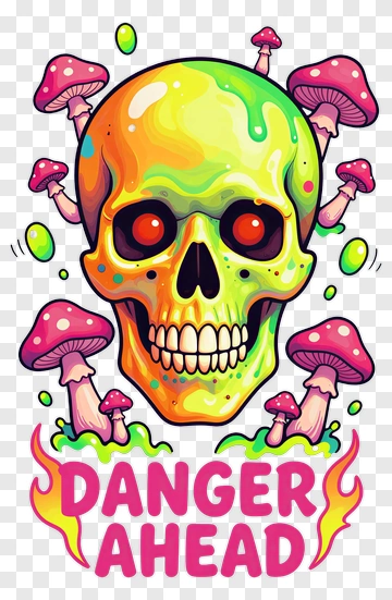 Danger Ahead Skull And Mushrooms PNG