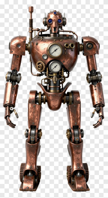 Steampunk Robot With Gears And Clock PNG