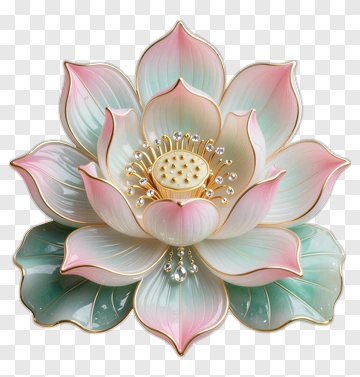 Jeweled Lotus Flower With Golden Trim PNG