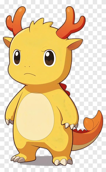 Cute Yellow Dragon With Antlers PNG