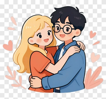 Happy Cartoon Couple Hugging PNG