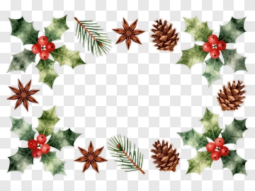 Watercolor Holiday Frame With Holly And Pine PNG