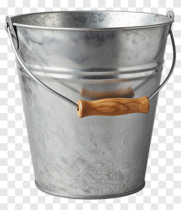 Metal Bucket With Wooden Handle PNG