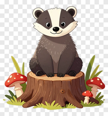 Cute Badger Sitting On Tree Stump PNG