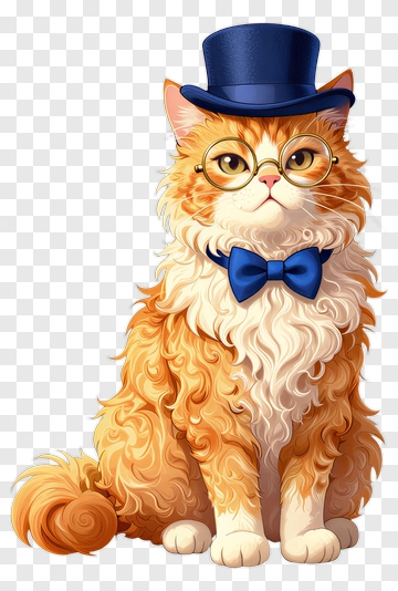 Cute Cat In Top Hat And Glasses PNG