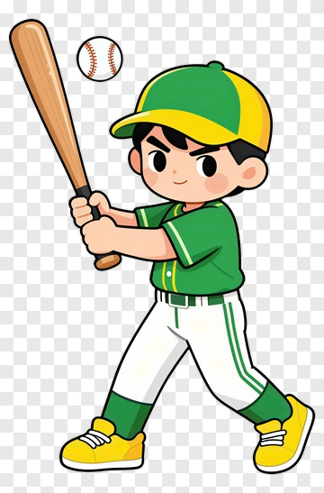 Cartoon Baseball Player Ready To Swing PNG