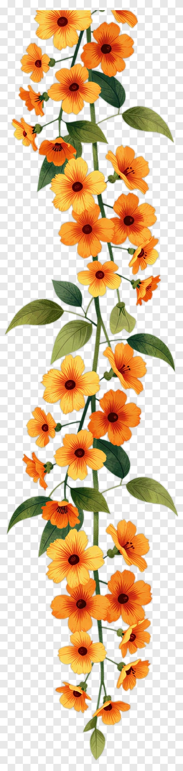 Orange Flower Vine With Green Leaves PNG