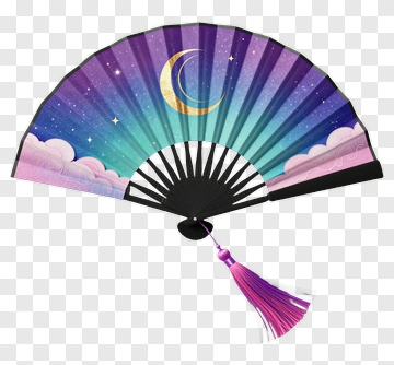Starry Night Folding Fan With Tassel PNG